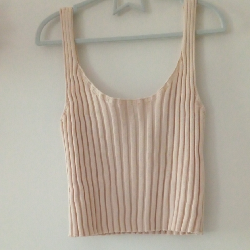 Cream Ribbed Tank Top